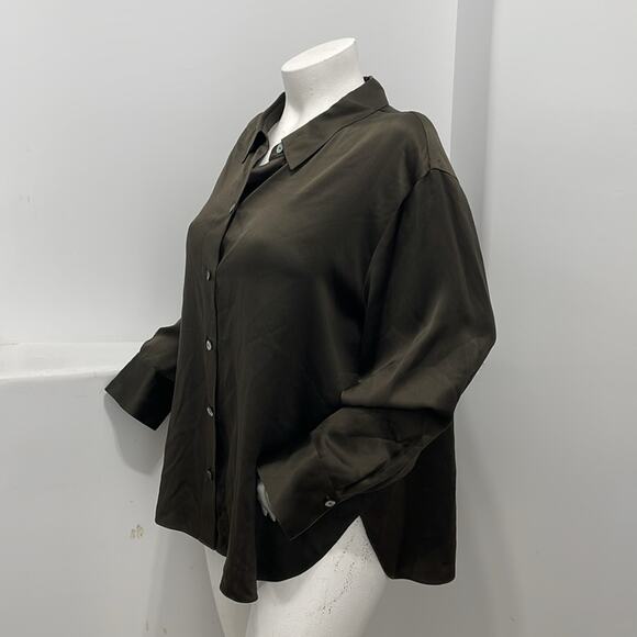 Vince Women Button Up Silk Shirt Top Olive Green Size XXXL NWT - Picture 8 of 11
